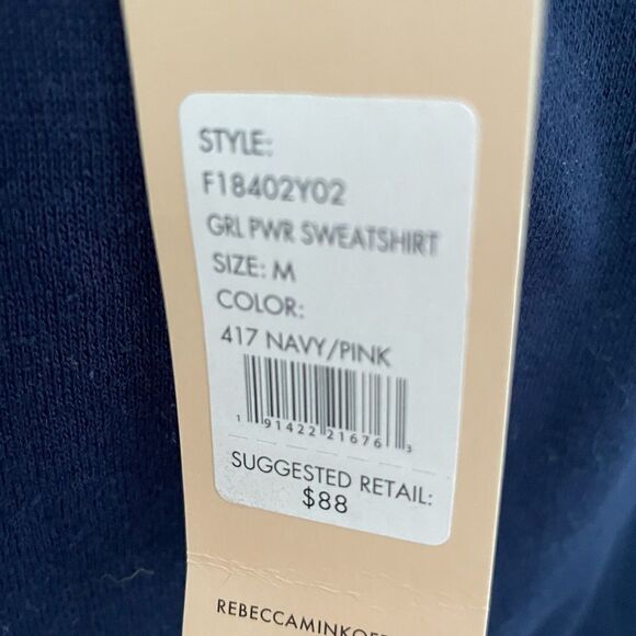 New with tags Rebecca Minkoff navy/pink Girl Power Sweatshirt , size M - Picture 9 of 9